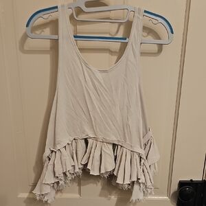 Free People Cream Ruffle Hem Tank Top